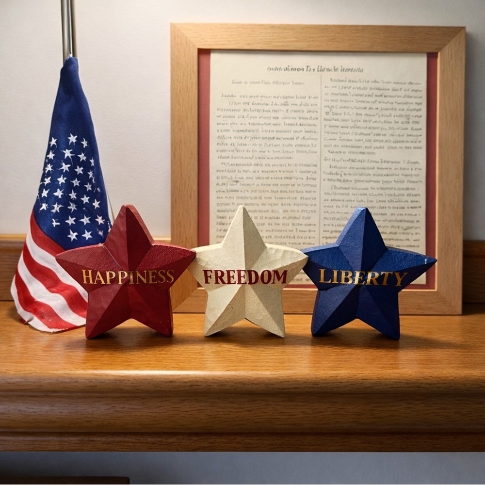 Patriotic Stars 3 Pcs Red White Blue Rustic Americana Happiness Freedom Liberty